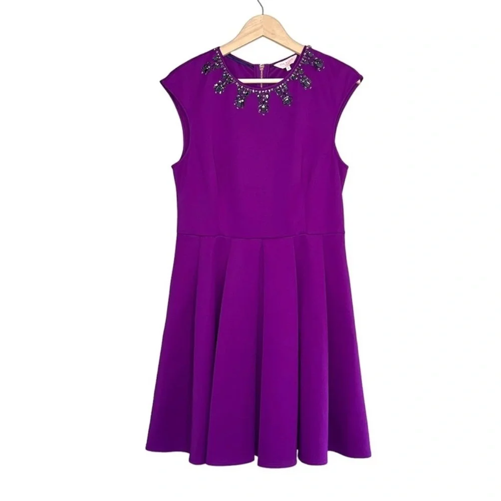 TED BAKER JADORE PURPLE FIT & FLARE DRESS WOMENS SIZE 1 US 4 - Picture 2 of 4